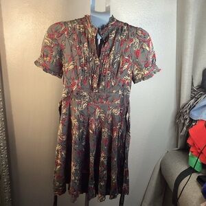 Miss en Scene by Ruffian Floral Print Dress with Ruffle Details Tie Back Silk